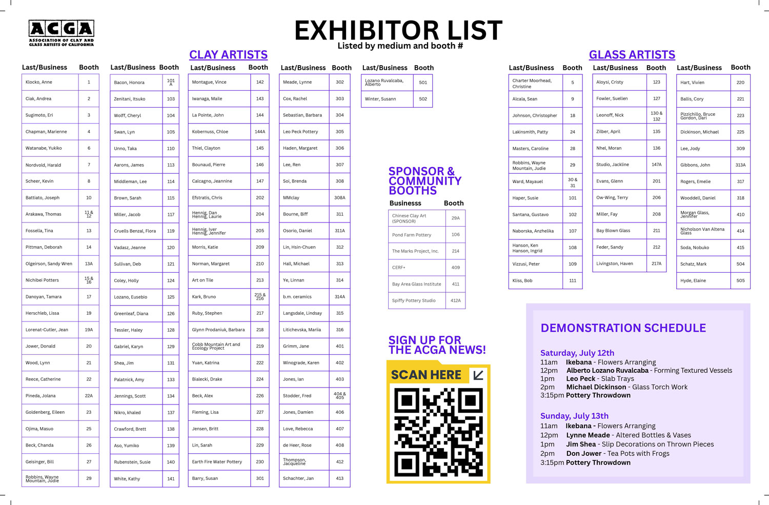 ACGA Clay & Glass Festival Exhibitor List 2025